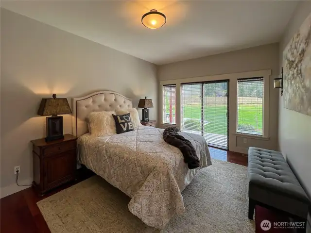 Primary Bedroom with sliding glass door to backyard patio which is also wired for a hot tub.