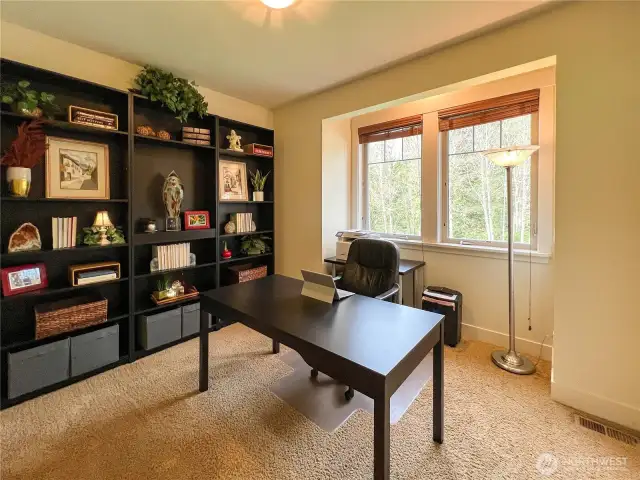 Additional main floor bedroom that doubles as as office, or a perfect guest bedroom with sliding door to 3./4 bath.