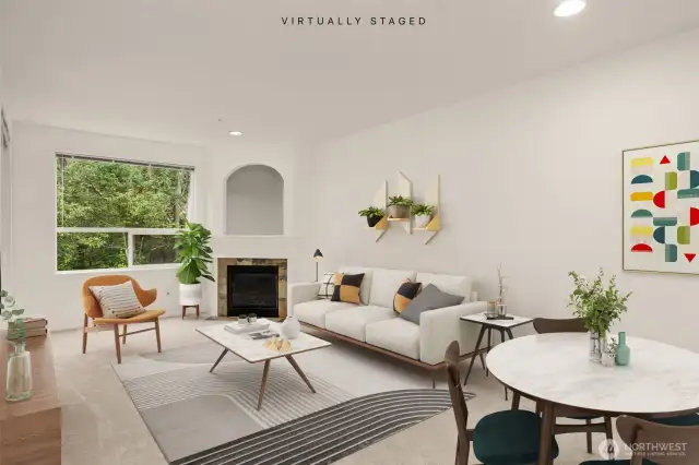 Living room with gas fireplace(virtual staging)
