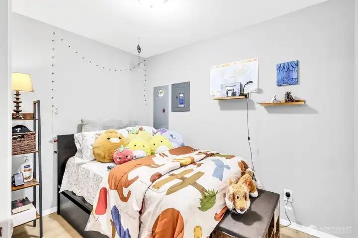 This room would make a great office or  a bedroom(as you see here). It has a full closet for extra storage