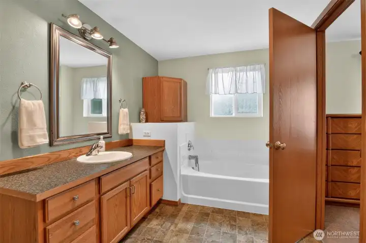 Primary bathroom with soaking tub