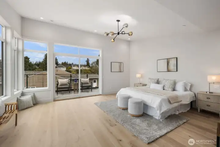 The primary sweet is truly the best, sound and mountain views, romantic sunsets from inside and outside deck, walk in closed and spa bath