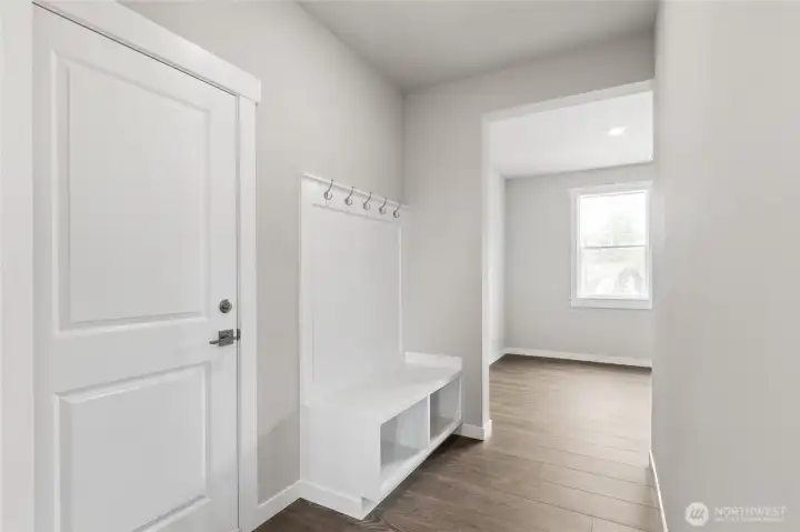 Convenient seating bench off garage entrance