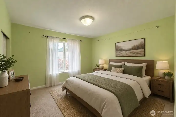 Upstairs bedroom #1. This room has been virtually staged