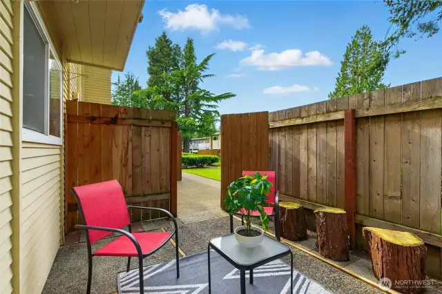 The patio also has a door that allows direct access to the HOA maintained green spaces.