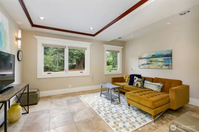 Entertain room, bedroom, oversized office wired for surround sound speakers, large office or main floor shower bath in next room