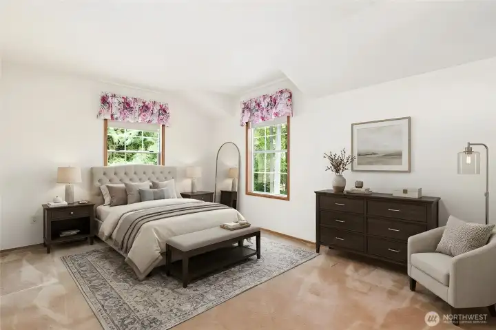 Upstairs bedroom virtually staged
