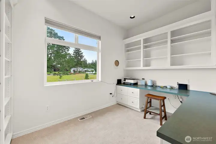 Dedicated Home Office w/ New Carpet & Built-ins