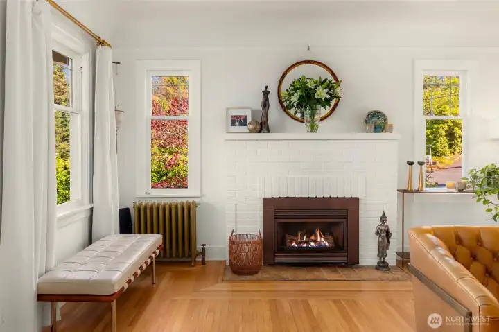 Cozy gas fireplace.