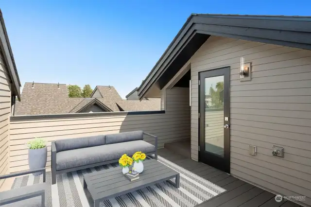 Bask in the Seattle sun on your private roof deck. Photos are virtually staged and of a similar home in Willow North.