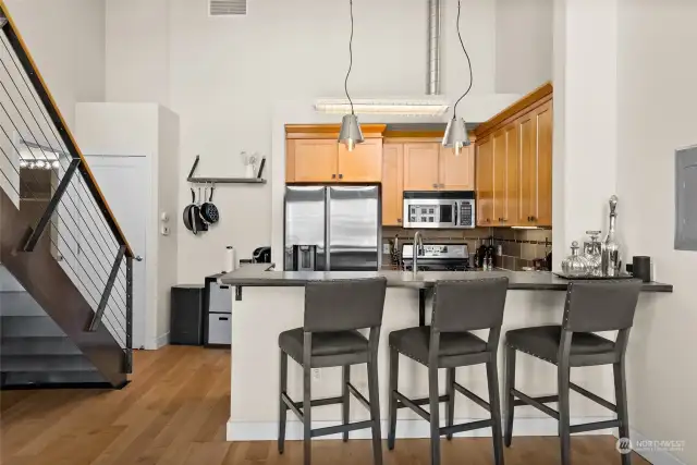 Granite breakfast bar make the view kitchen perfect for entertaining or meals on the go.