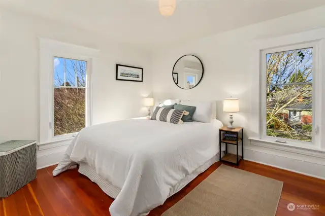 Northwest facing bedroom with wonderful evening light.