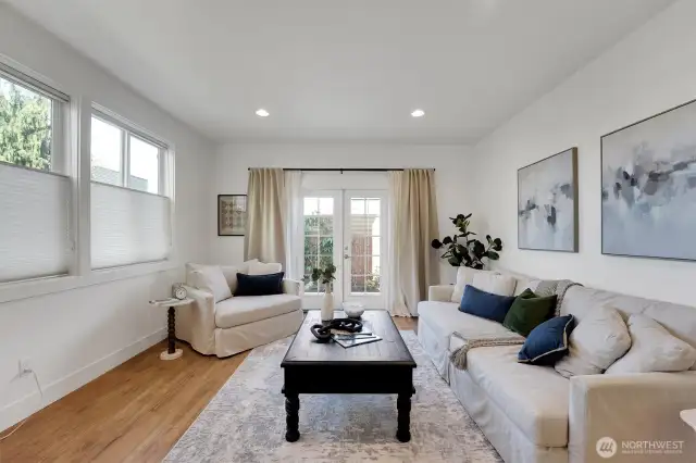 Living room towards french doors to patio