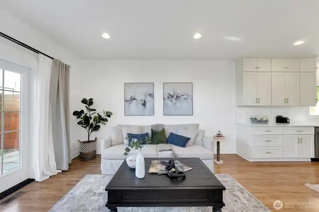 living room area with french doors on left