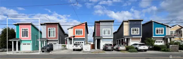 One of six colorful custom homes.