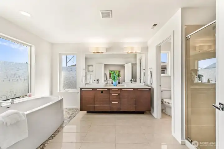 Another view of the ensuite bathroom. Sun-filled yet private.