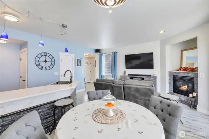 View of dining space, livingroom and kitchen
