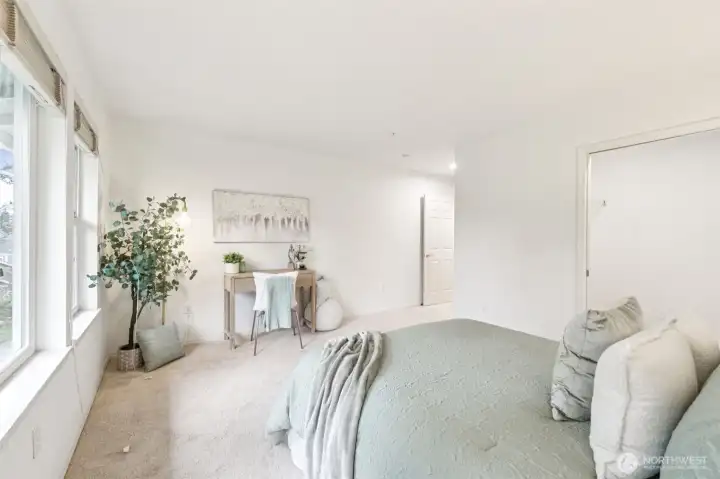 Primary bedroom has great natural light and large windows