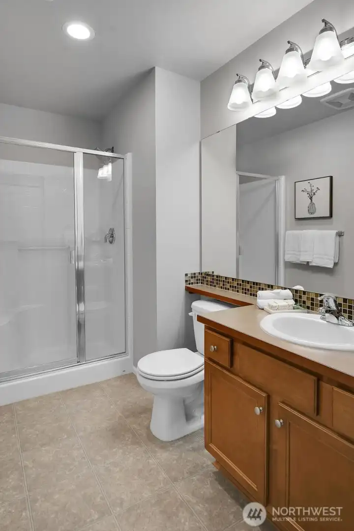 Three-quarter bath on upper level.