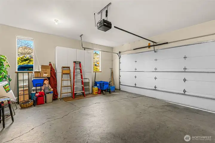 Large double car garage with storage units