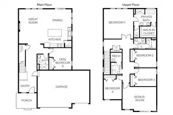 Floorplan of the lovely Bridgewater plan, lots of room to live and grow!