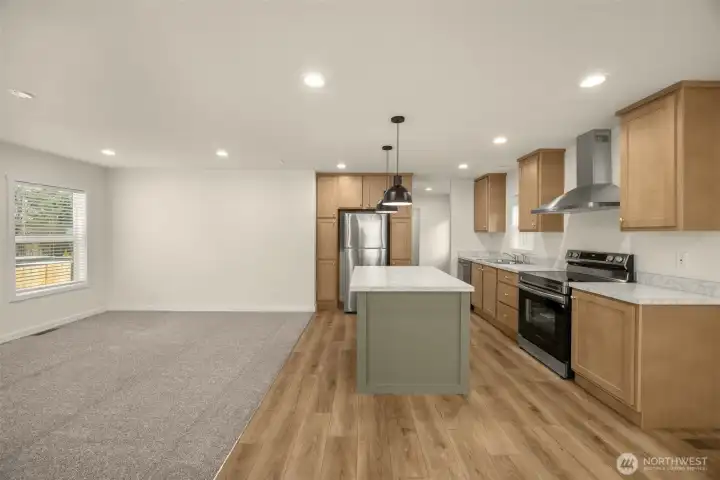 Kitchen and living room without virtual staging