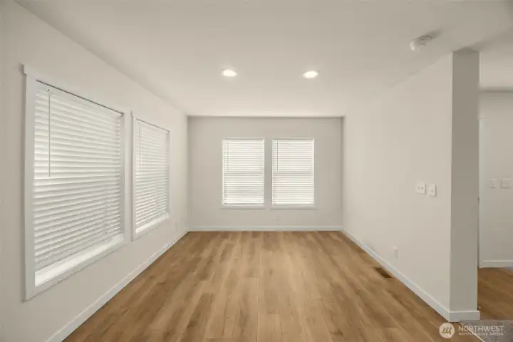 Bright dining room space filled with natural light