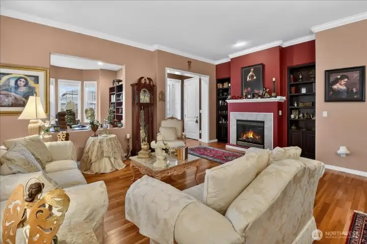 The Den's Bay Window, along with the Transoms alongside the glass in the front door provide loads of light to the area.