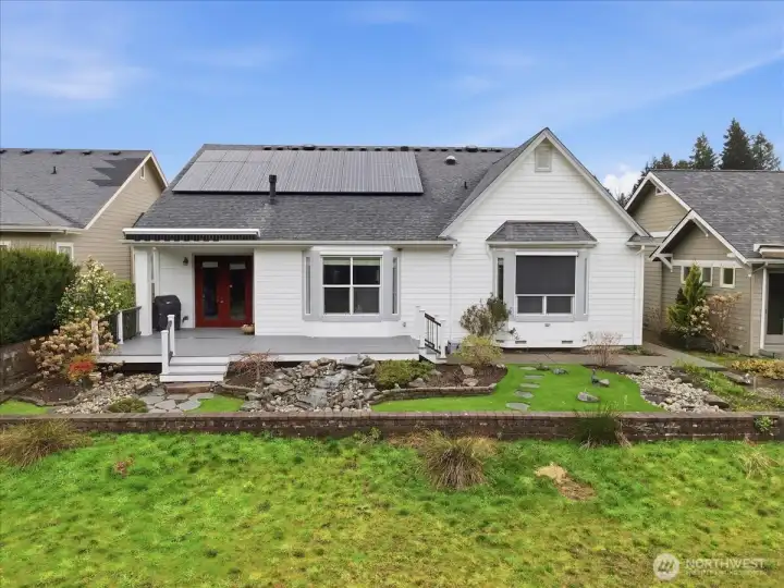 Notice the newer, money saving Solor Panel System, how you're positioned safefly back from the Fairway, and your covered deck area where you can use the included Stainless Weber BBQ hooked to natural gas. Dont forget to hit the remote and extend your automatic awning to extend the space and should you forget to close it up in the wind don't worry, it'll close by itself should she begin to blow.