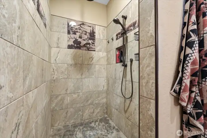 Tile walk-in rain shower