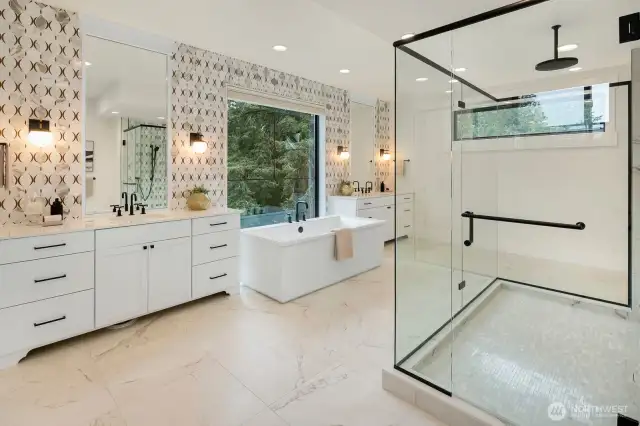 Primary bath with heated flooring