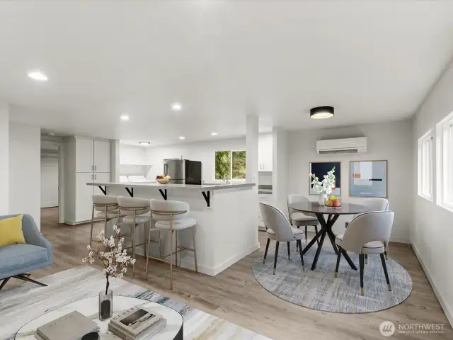 Virtually staged Kitchen and Dining Area