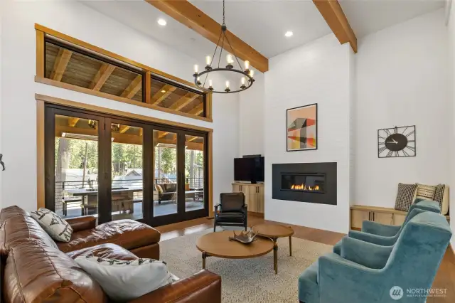 Great room with folding door slider to elevated deck