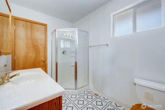 3/4 primary bath shared with second upstairs bedroom