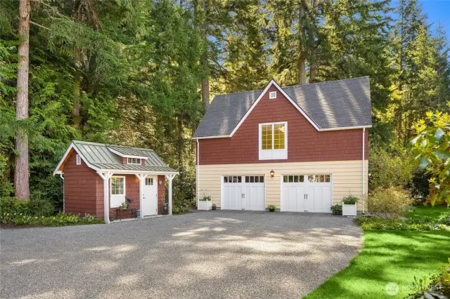 The garden shed is perfect for all your tools. The detached 2 car garage features a work shop plus a finished guest space/studio above with a full bath.