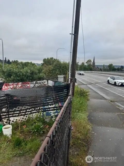 Sidewalk gate view facing I-5.