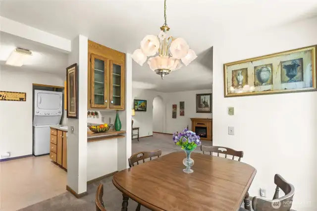 Quaint dining area with built in hutch