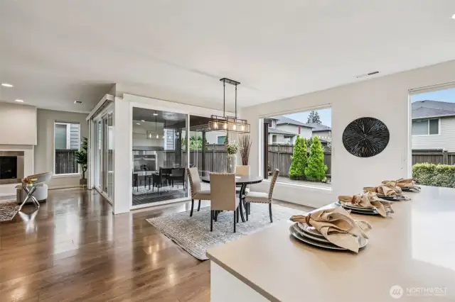Dining room opens to back deck as well.