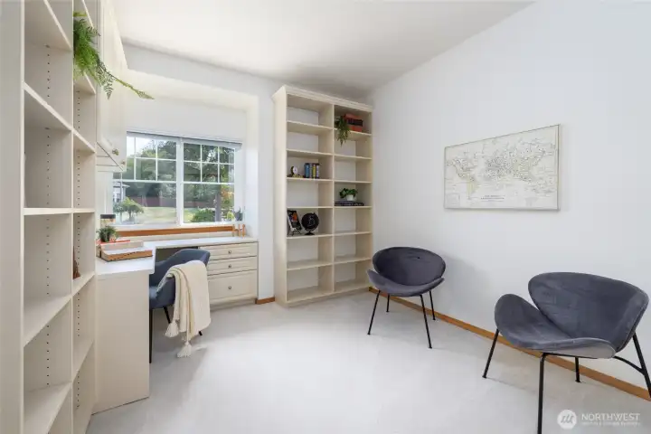 Third bedroom set up as an office, but shelving can easily be removed and it has a closet