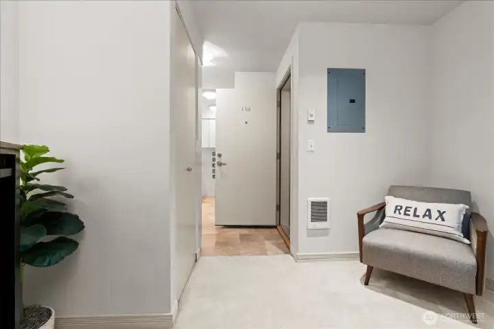 Washer/Dryer closet on the left