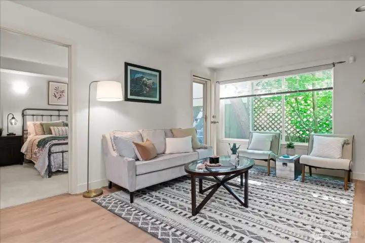 Door in left corner opens to patio