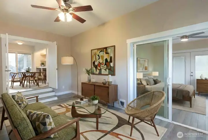 Second option (digitally staged) use this as a multi-gen suite: living room and bedroom!