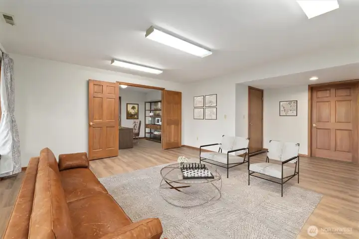 Lower level family room. Virtually staged.