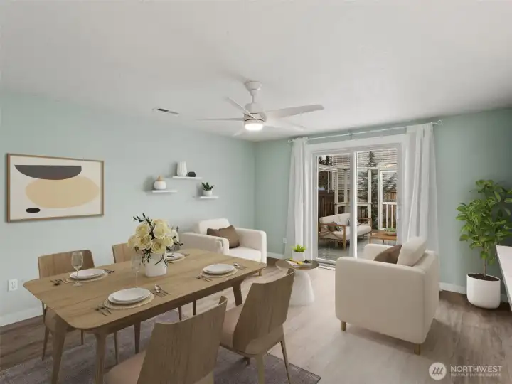 Virtually staged Dining room.