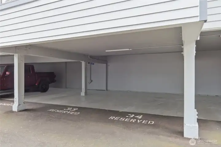 Parking Space #34. Two spots away from entrance of the building.