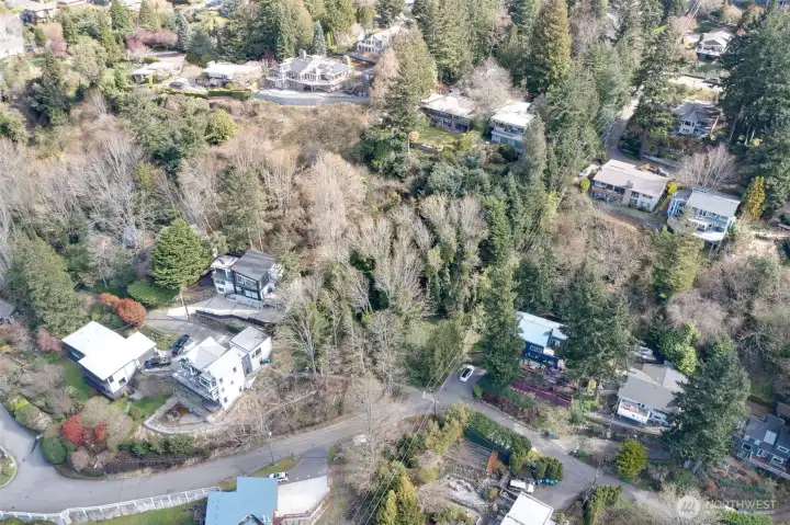 Ariel view helps visualize the path across the front, also the level mid-section where it would be logical to build.