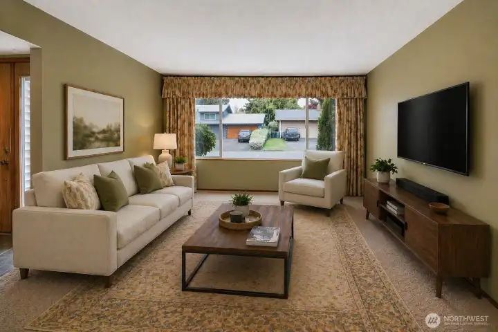 (Virtualy Staged) Living Room View from Fire Place