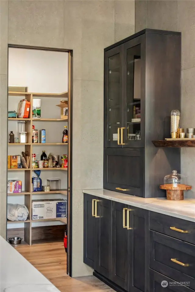 Closer look inside walk in pantry & cabinetry