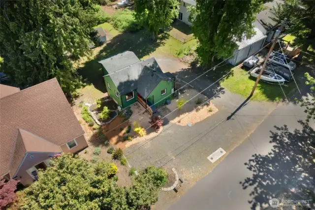 Drone shot of the home and yard