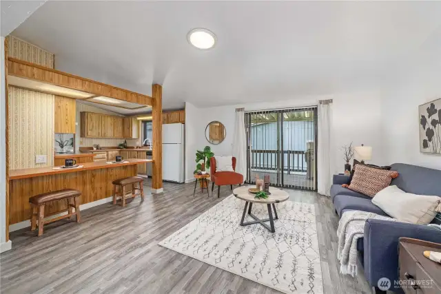 Family Room and eat in bar seating.